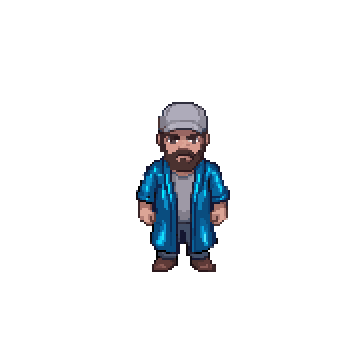 Animated showcase of Jay in his classic silky blue robes — idle, smoking, and combat poses