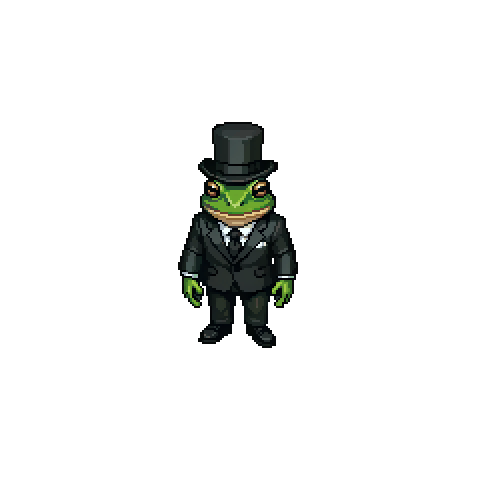 Animated showcase of Dapper Frog Man character sprite