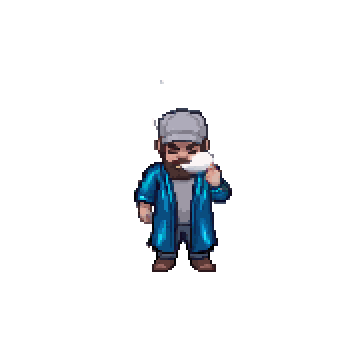 Jay in his classic blue robes, exhaling smoke